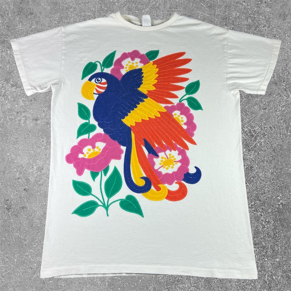 Vintage Nite Lite Parrot Floral Graphic Sleep T-Shirt Mens XL One Size 90s White